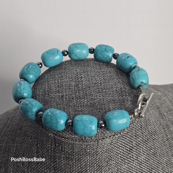 Turquoise and hematite bracelet - Picture 1 of 6